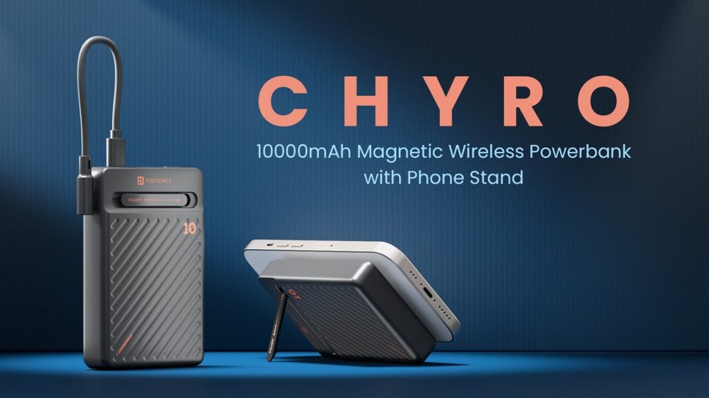 Выпущен магнитный беспроводной блок питания Portronics Chyro мощностью 15 Вт 10000 мАч с подставкой для телефона